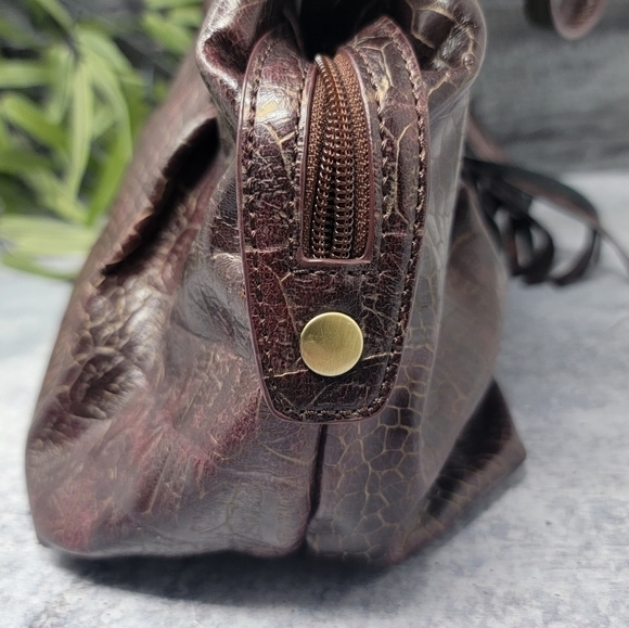 Kate Landry | Dark Brown Crocodile Embossed Handbag with Tassel - Picture 6 of 10